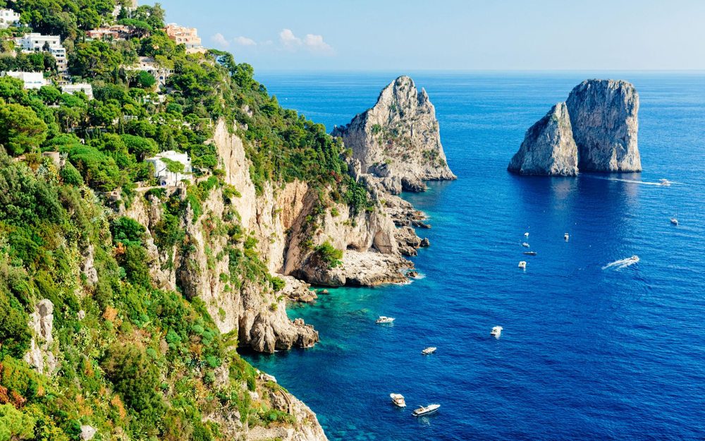 Faraglioni sea stacks and coastal cliffs on the island of Capri, Italy